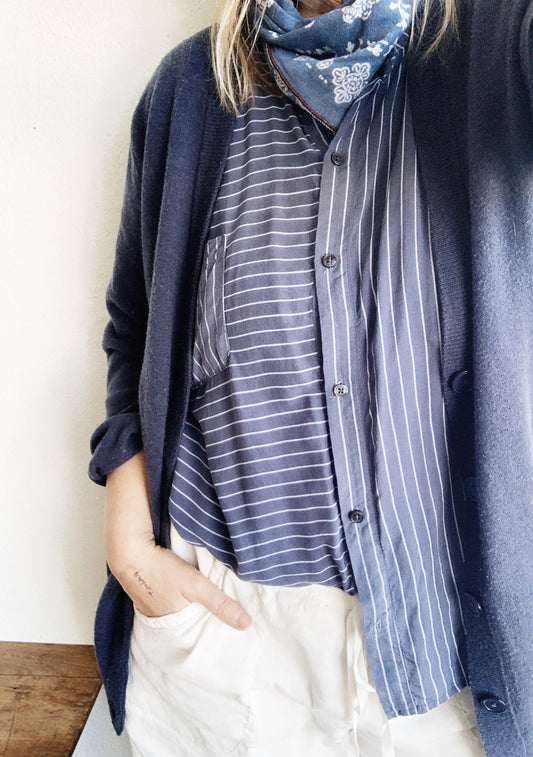 DKNY Silk Striped Button Up