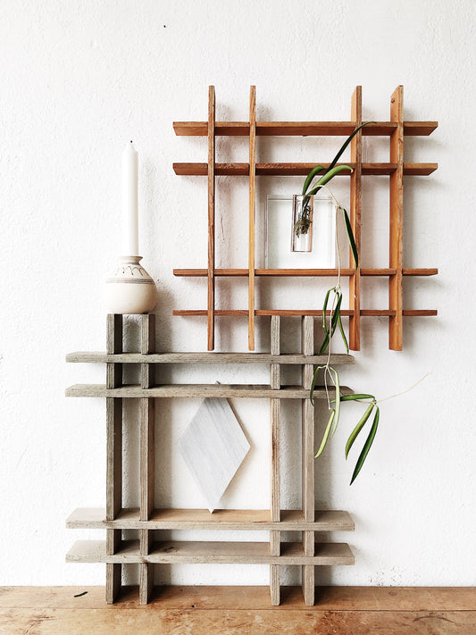 Vintage Wood Grid Shelf