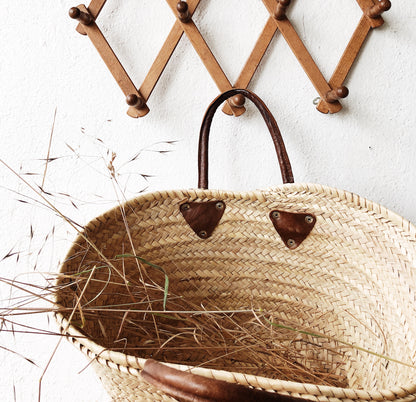 Straw Tote with Leather Trim