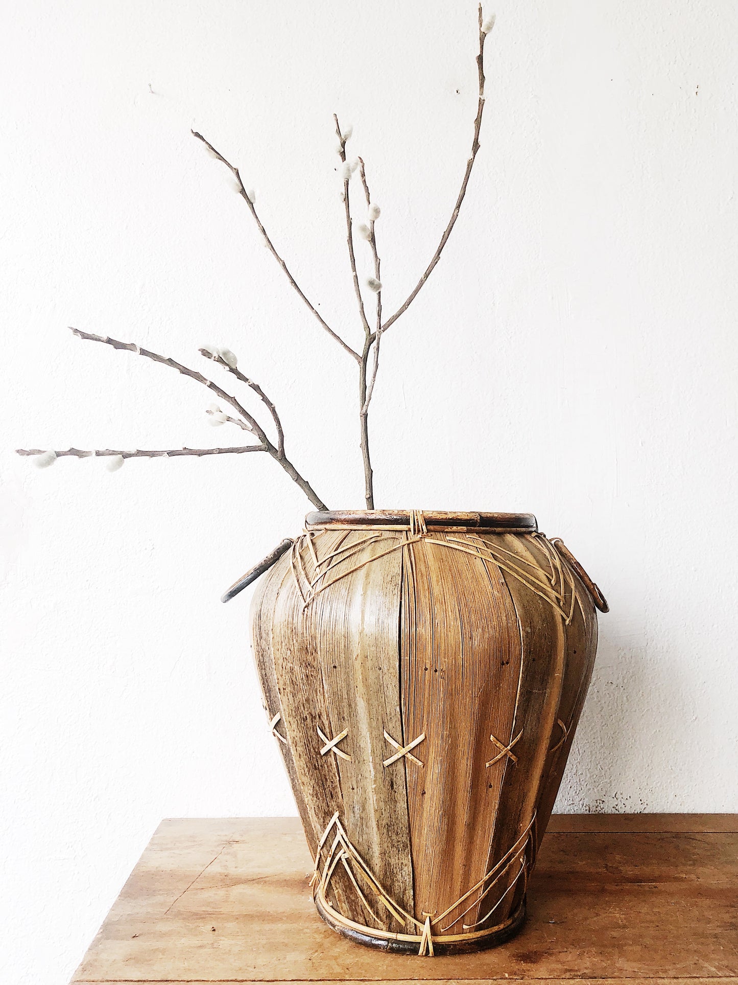Large Vintage Palm Leaf Basket