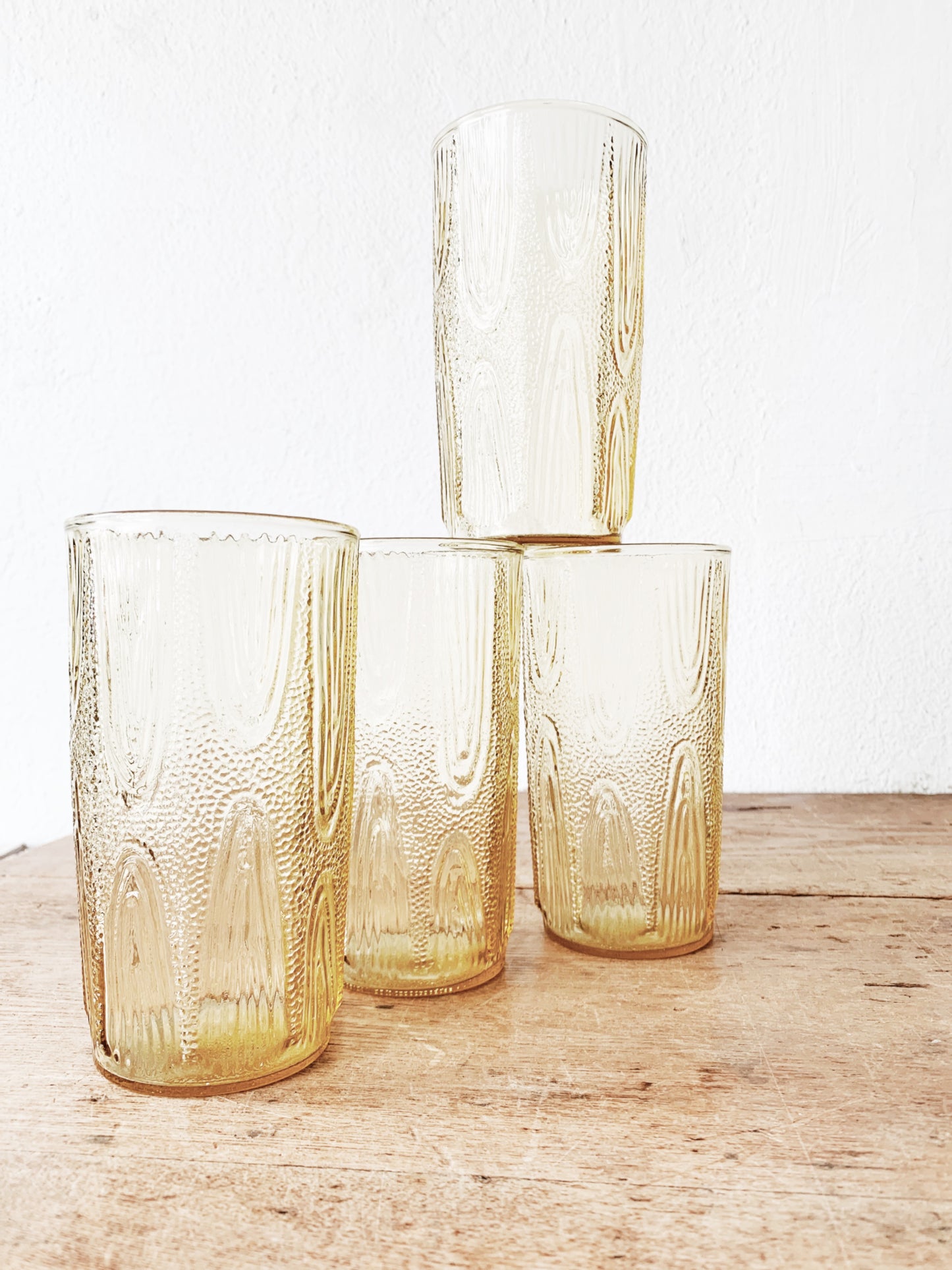 Mid Century Wavy Amber Glass Tumblers