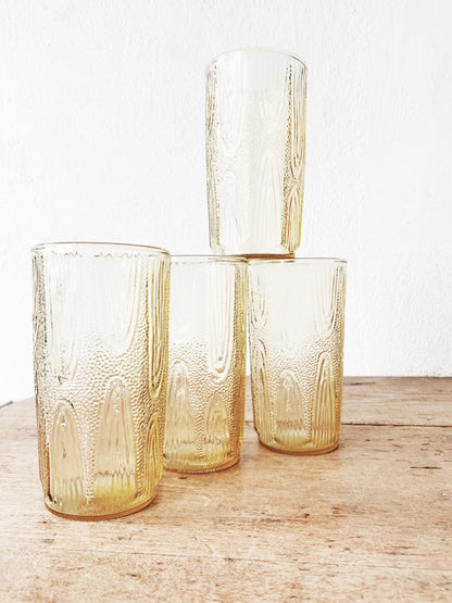 Mid Century Wavy Amber Glass Tumblers
