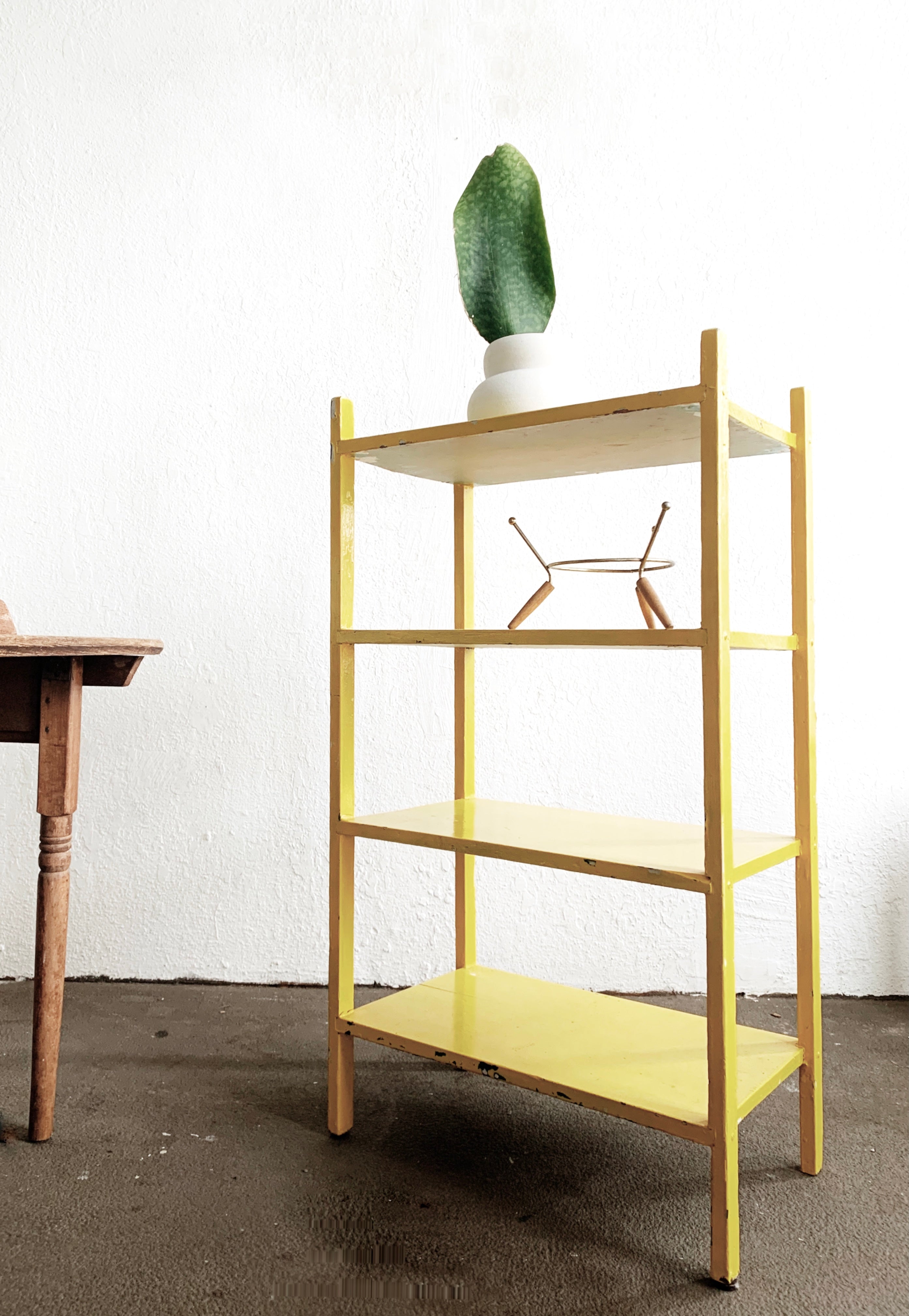 Sunny Yellow Vintage Wood Shelf - Thumbnail 3