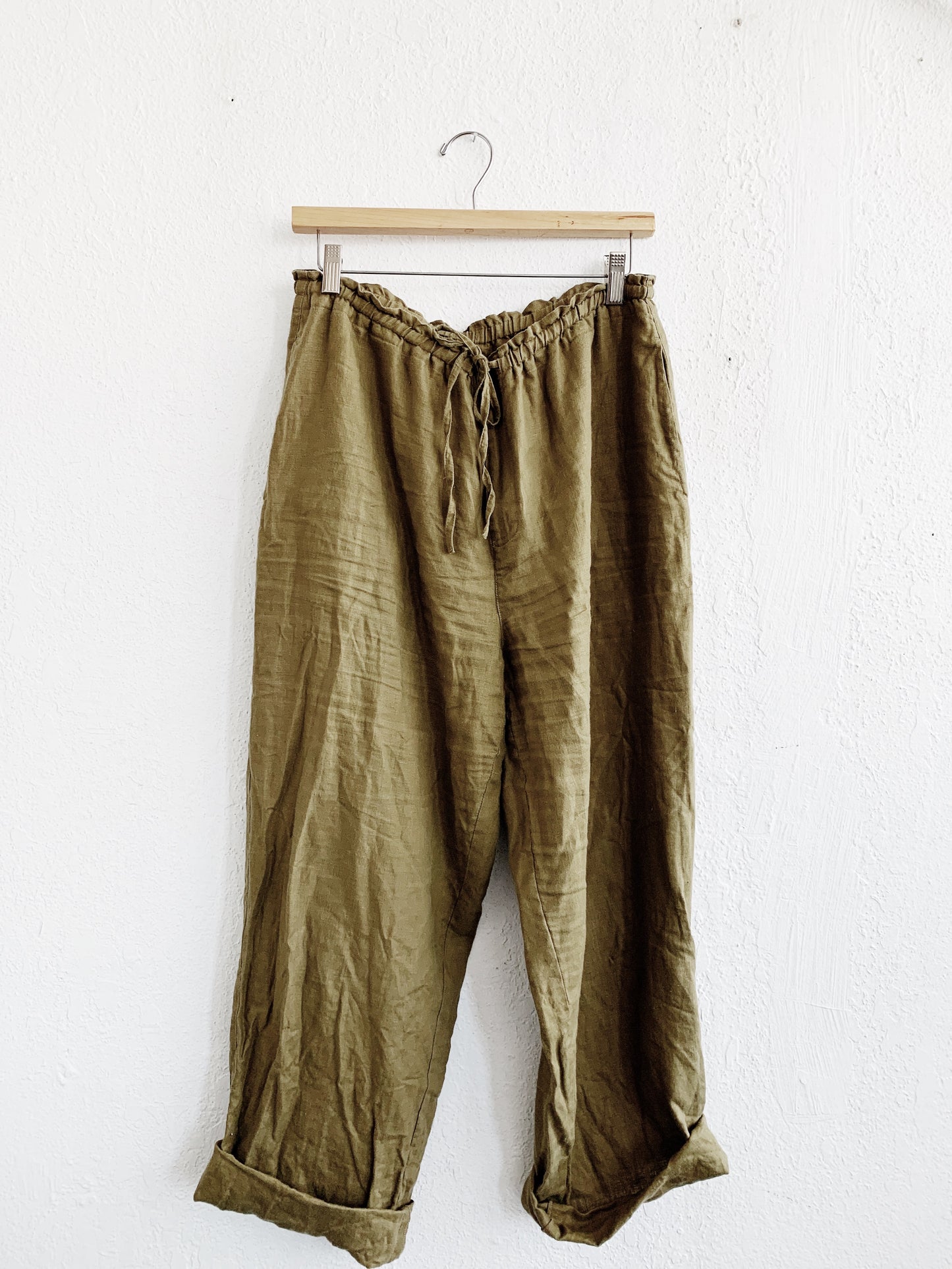 Olive Green Linen Easy Pants
