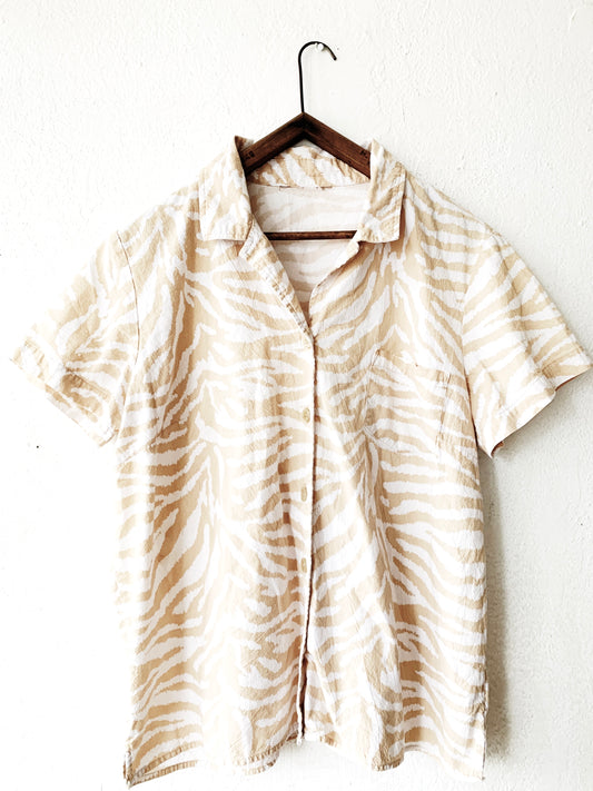 Vintage Cotton Animal Print Button Up