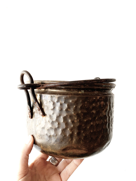 Vintage Hammered Brass Pot