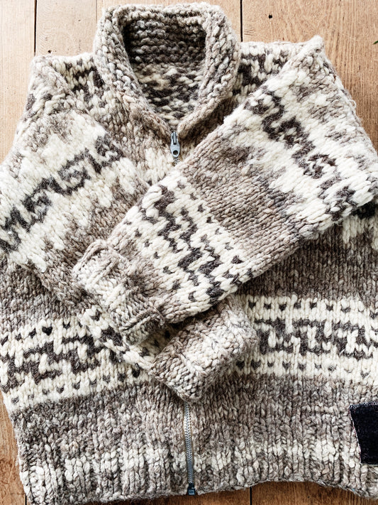 Vintage Handknit Wool Cowichan Sweater Coat