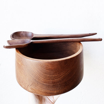 Mid Century Teak Salad Bowl with Servers
