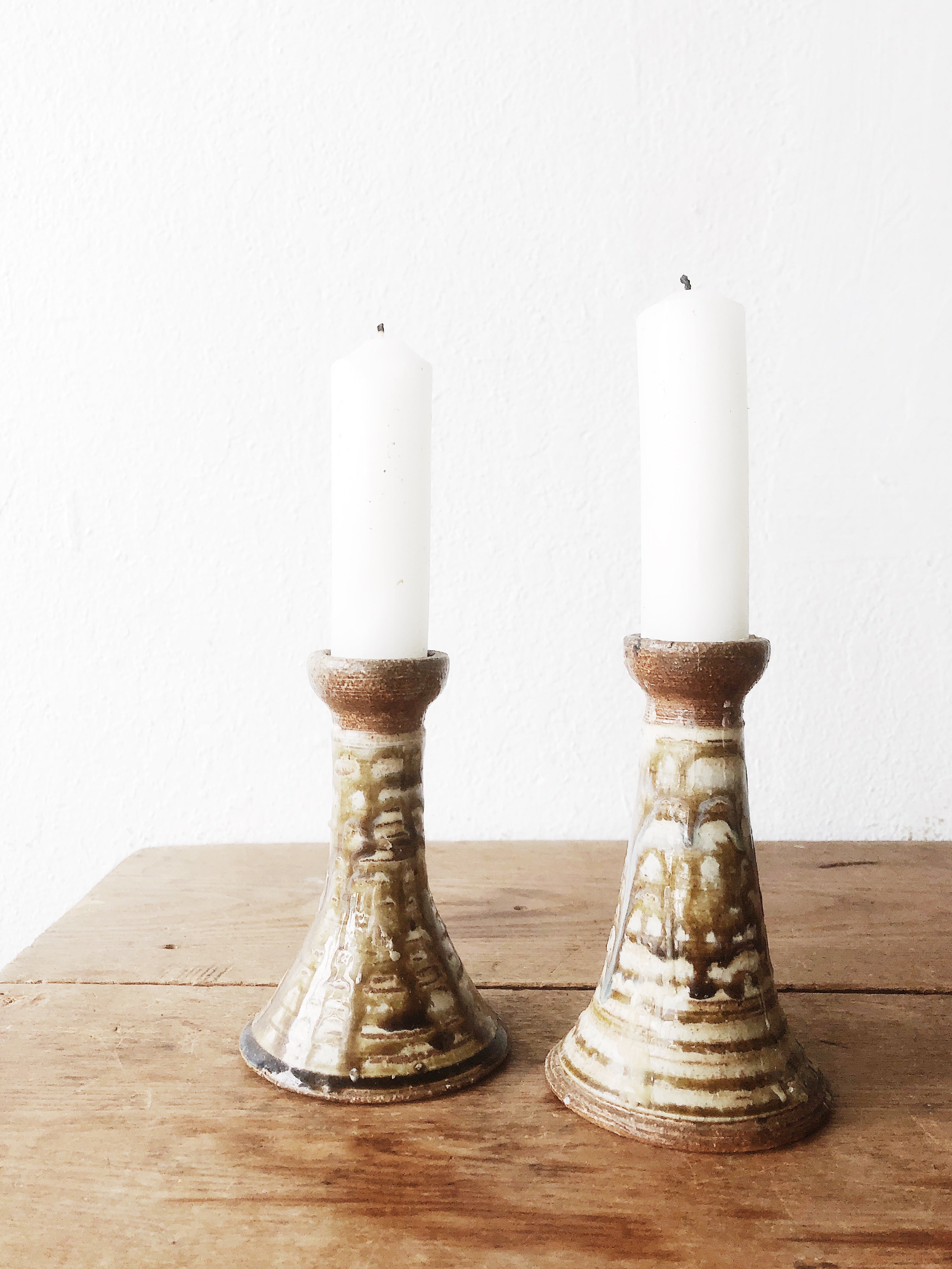 Vintage Drip Pottery Candlesticks