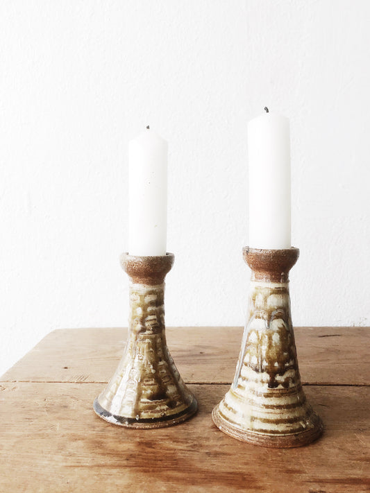 Vintage Drip Pottery Candlesticks