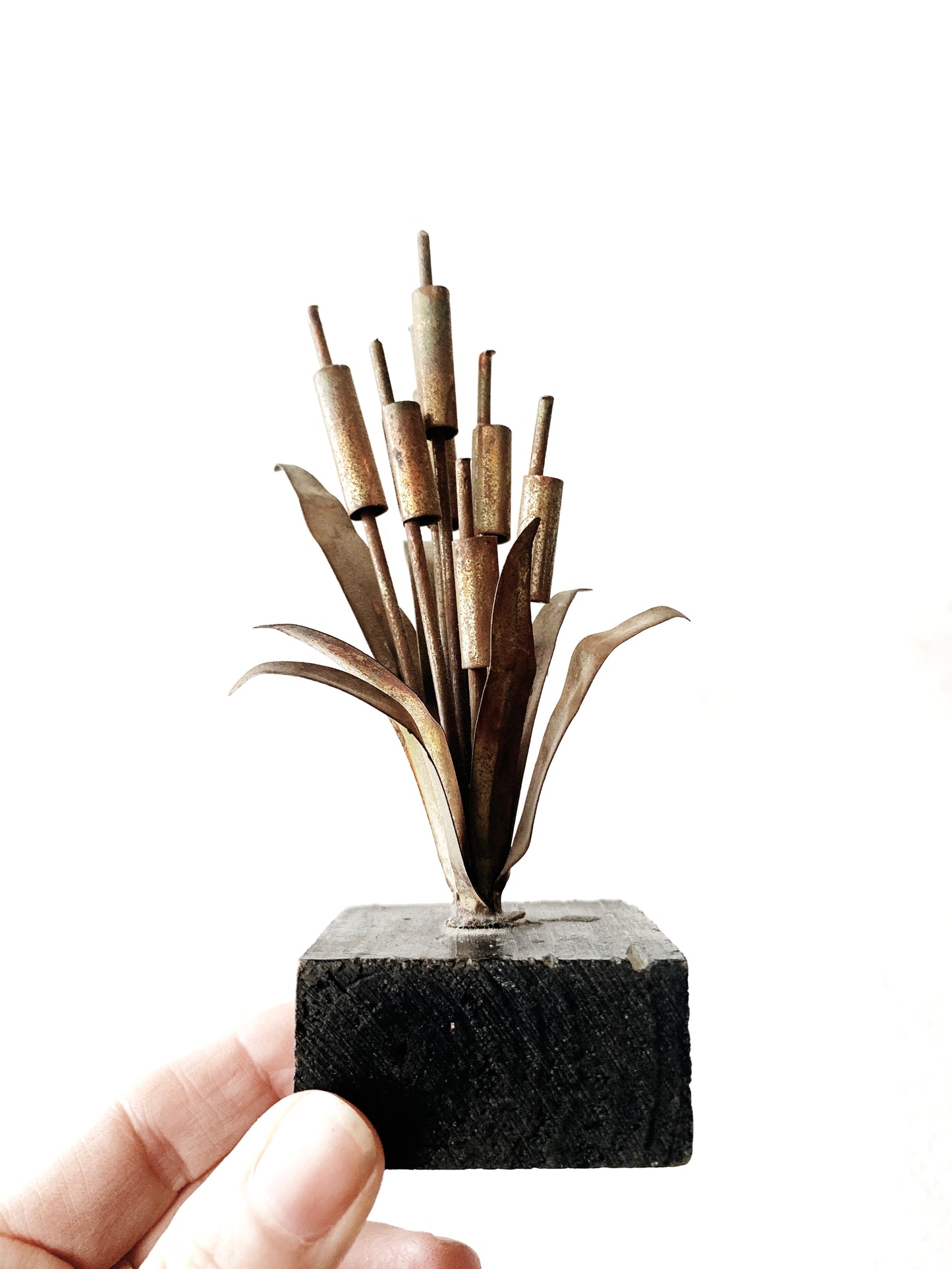 Vintage Brass Cattail Sculpture