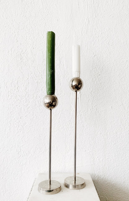 Mid Century Chrome Candle Holder Pair