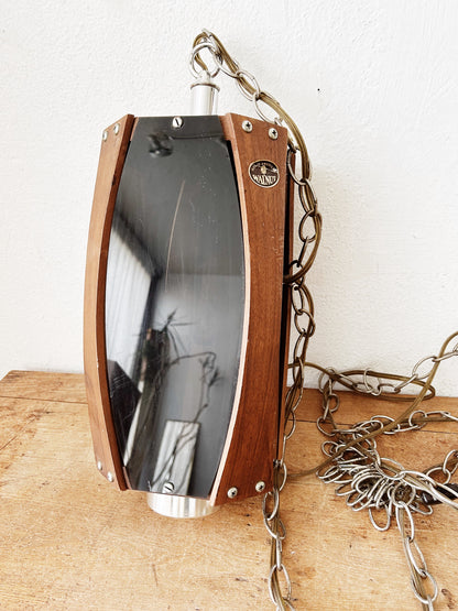 Mid Century Walnut and Smoky Lucite  Pendant