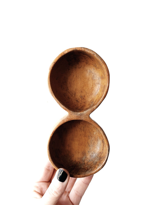 Hand Carved Vintage Double Wood Dish