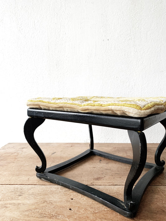 Antique Wood Stool with Cushion, Japan