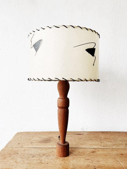 Turned Wood Lamp with Mid Century Shade