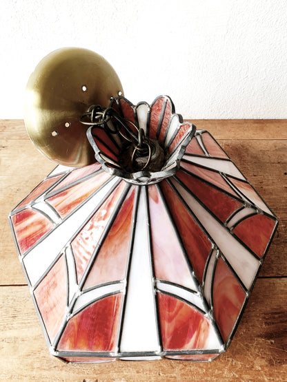 Vintage Leaded Stained Glass Pendant Light