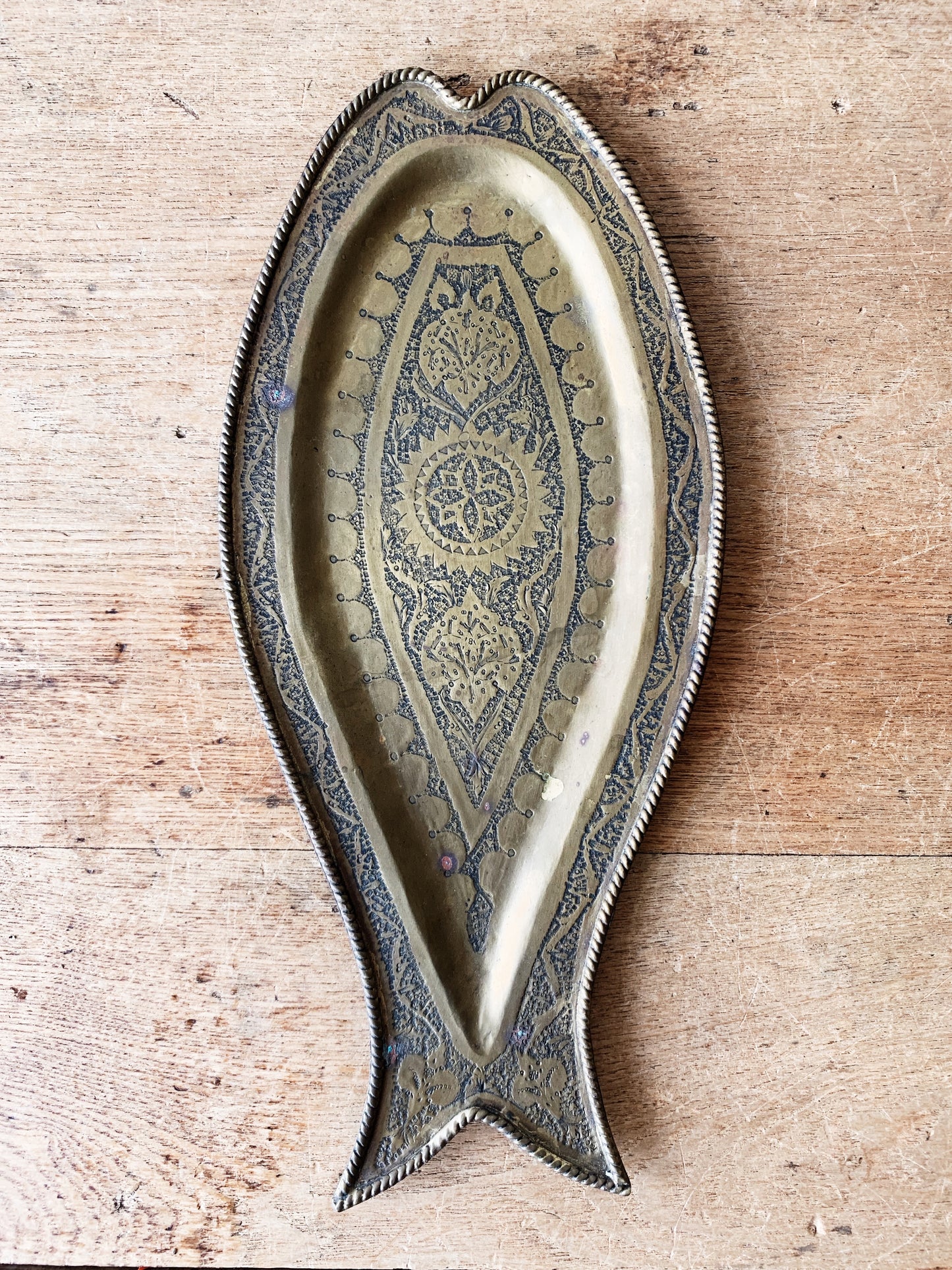 Vintage Etched Brass Tray
