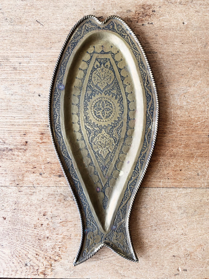 Vintage Etched Brass Tray