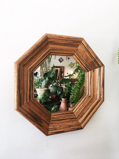 Vintage Oak Hex Mirror
