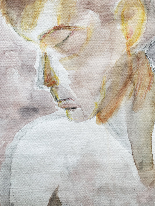 Vintage Double Sided Watercolor Portrait