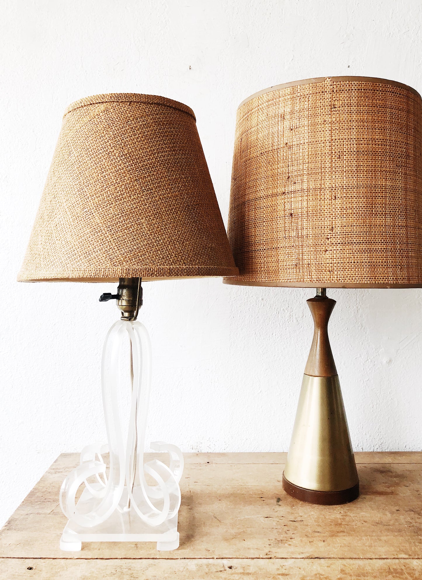 Mid Century Brushed Brass and Teak Lamp