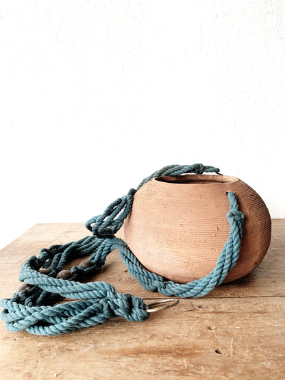 Vintage Terra Cotta Pot with Macrame Hanger