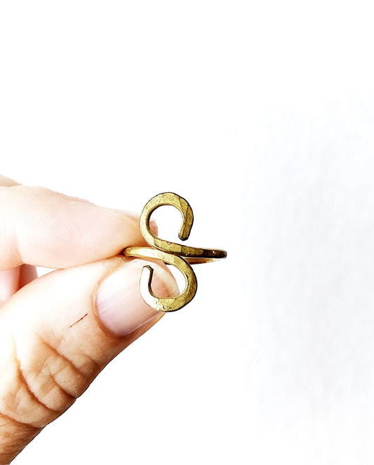 Hammered Brass S Ring