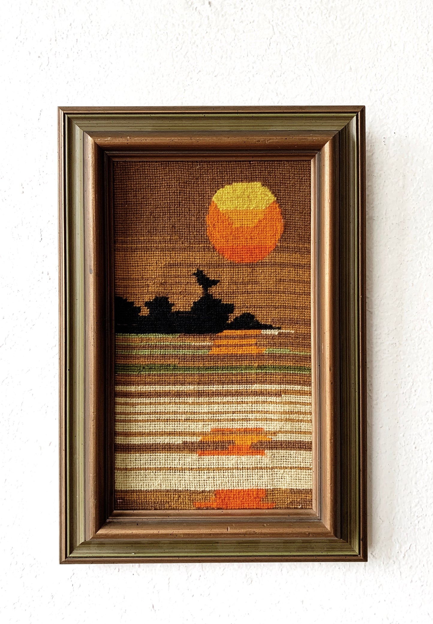 Vintage Framed Sunset Embroidery