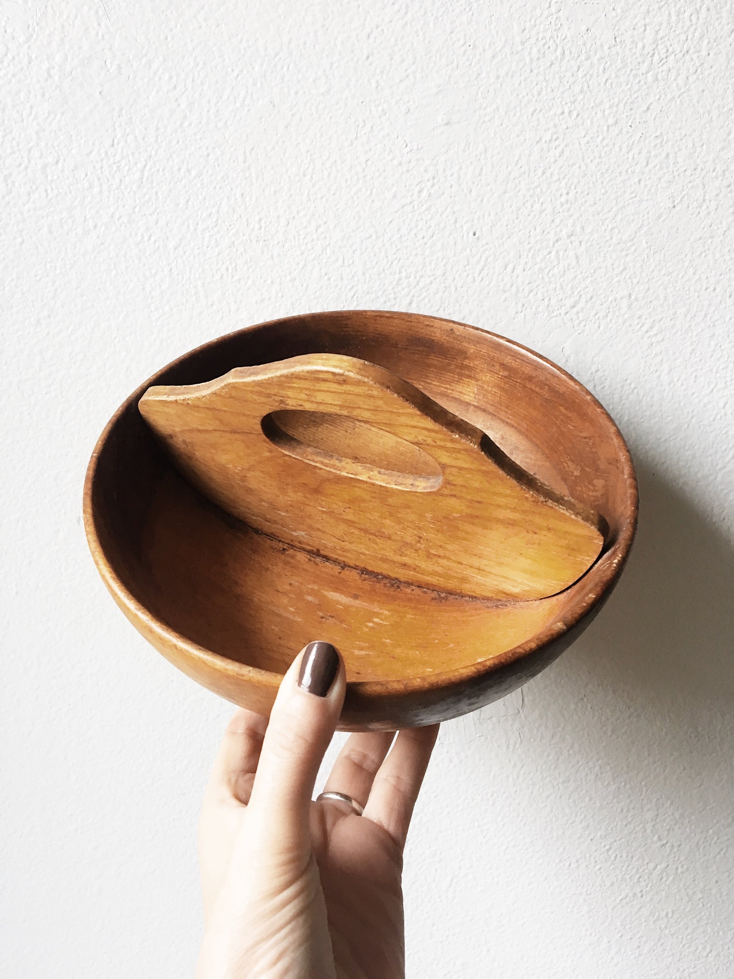Vintage Handled Wood Bowl