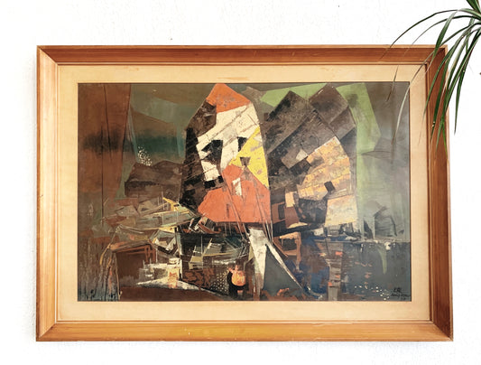 Mid Century Framed Abstract Color Gouache Litho  Xavier Gonzales
