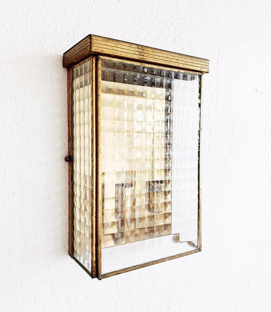 Mid Century Optic Glass and Brass Hardwire Sconce