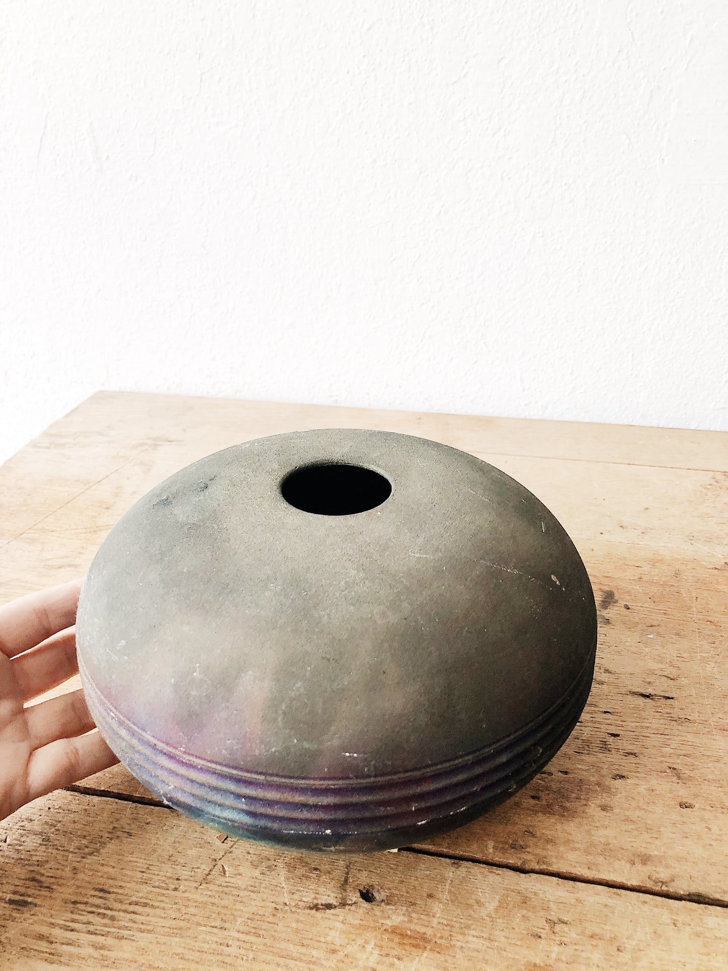Handmade Raku Saucer Vase