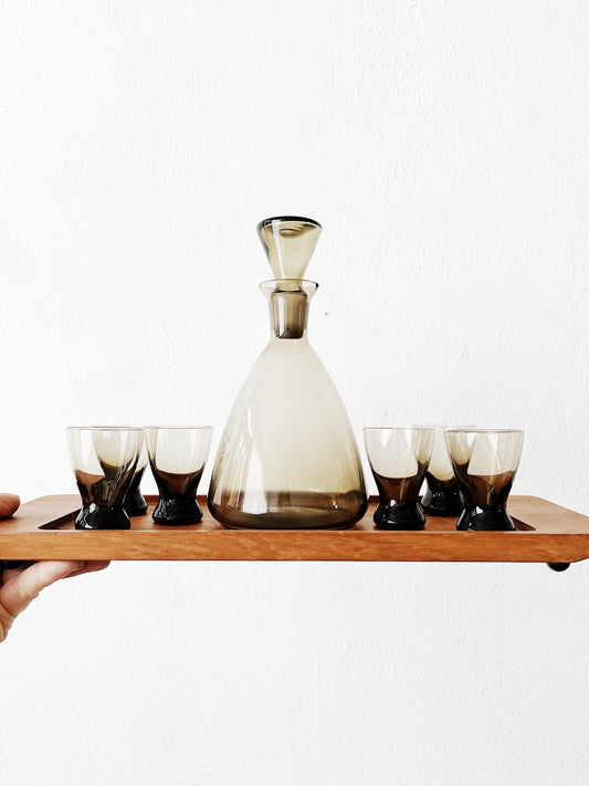 Vintage Danish Smoke Glass Liqueur Set