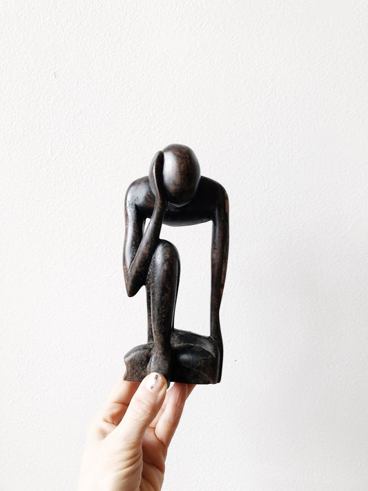 Vintage Wood Thinker Sculpture