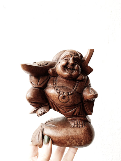Carved Wood Prosperity Buddha