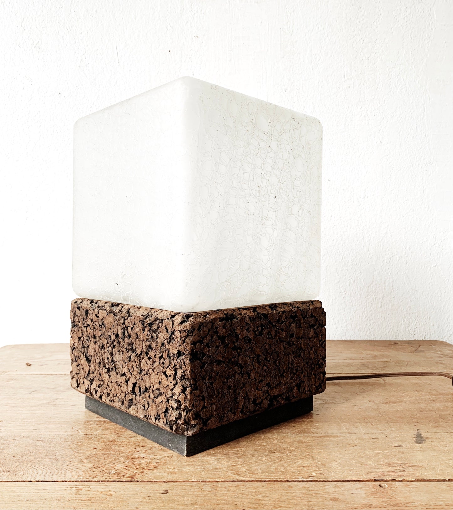 1960’s Cork and Glass Cube Lamp