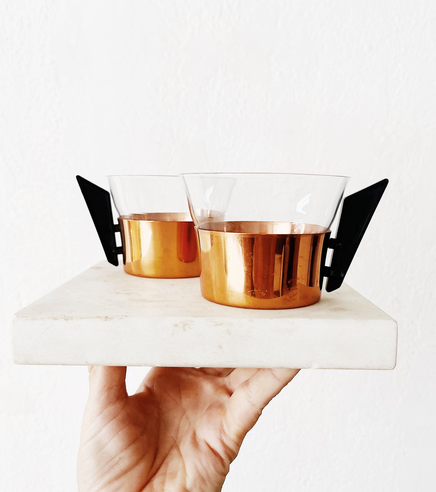 Bauhaus Glass and Copper Mug Pair