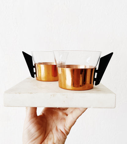 Bauhaus Glass and Copper Mug Pair