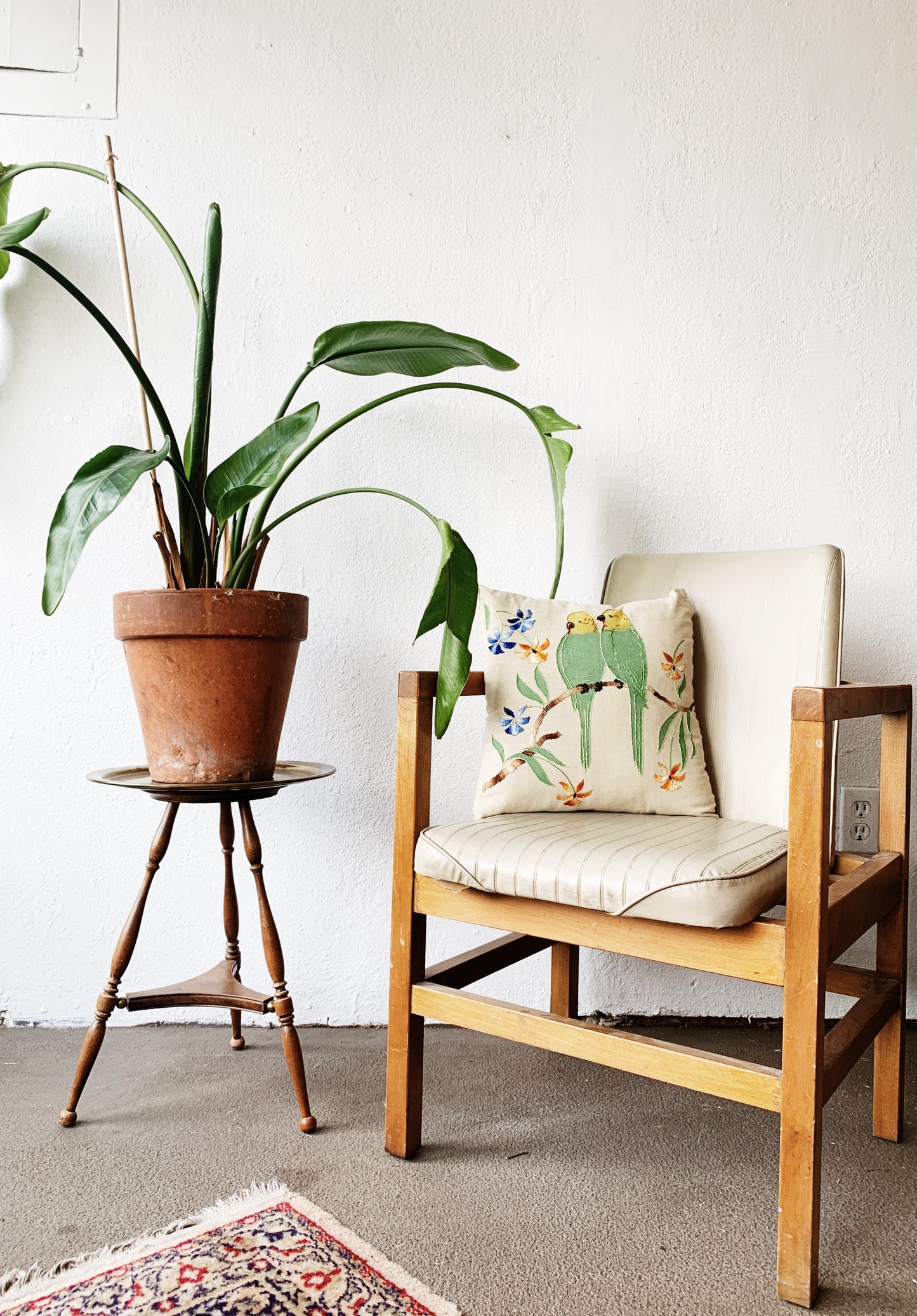Vintage Wood Framed Vinyl Side Chair