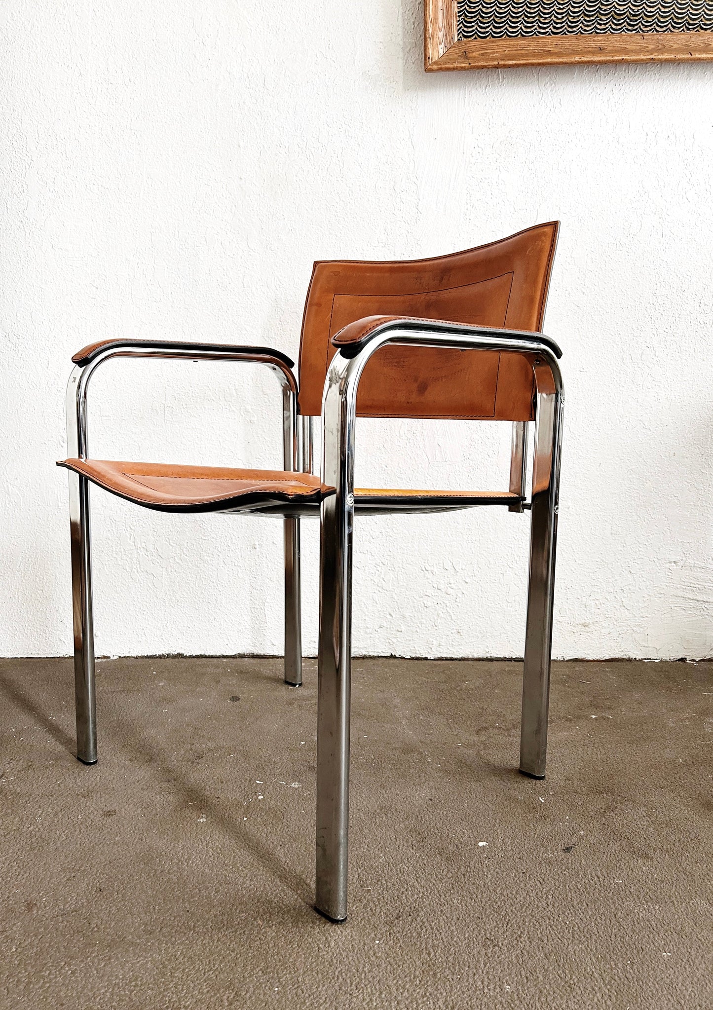 Post Modern Leather and Chrome Chair