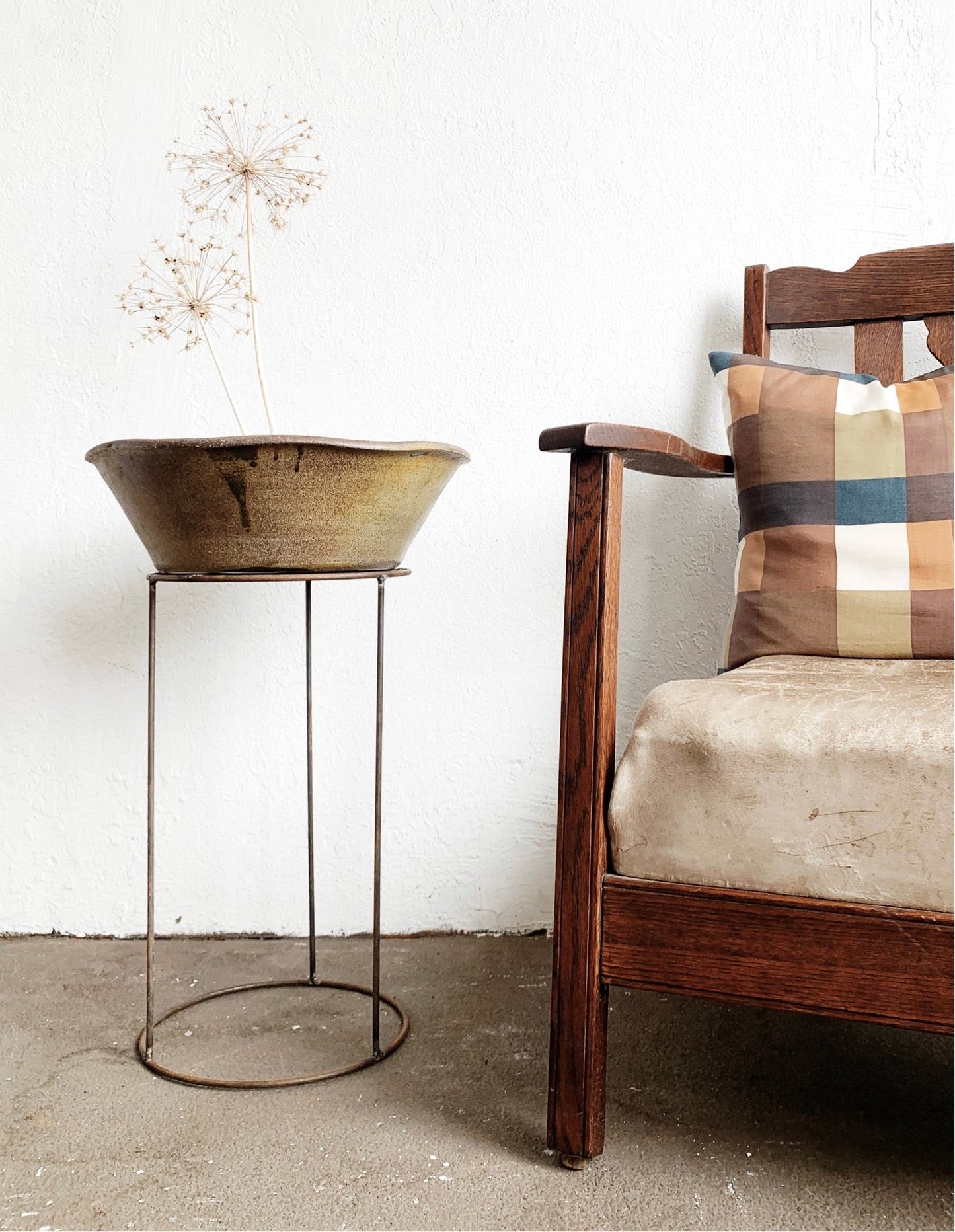 Iron Stand with Stoneware Planter or Birdbath