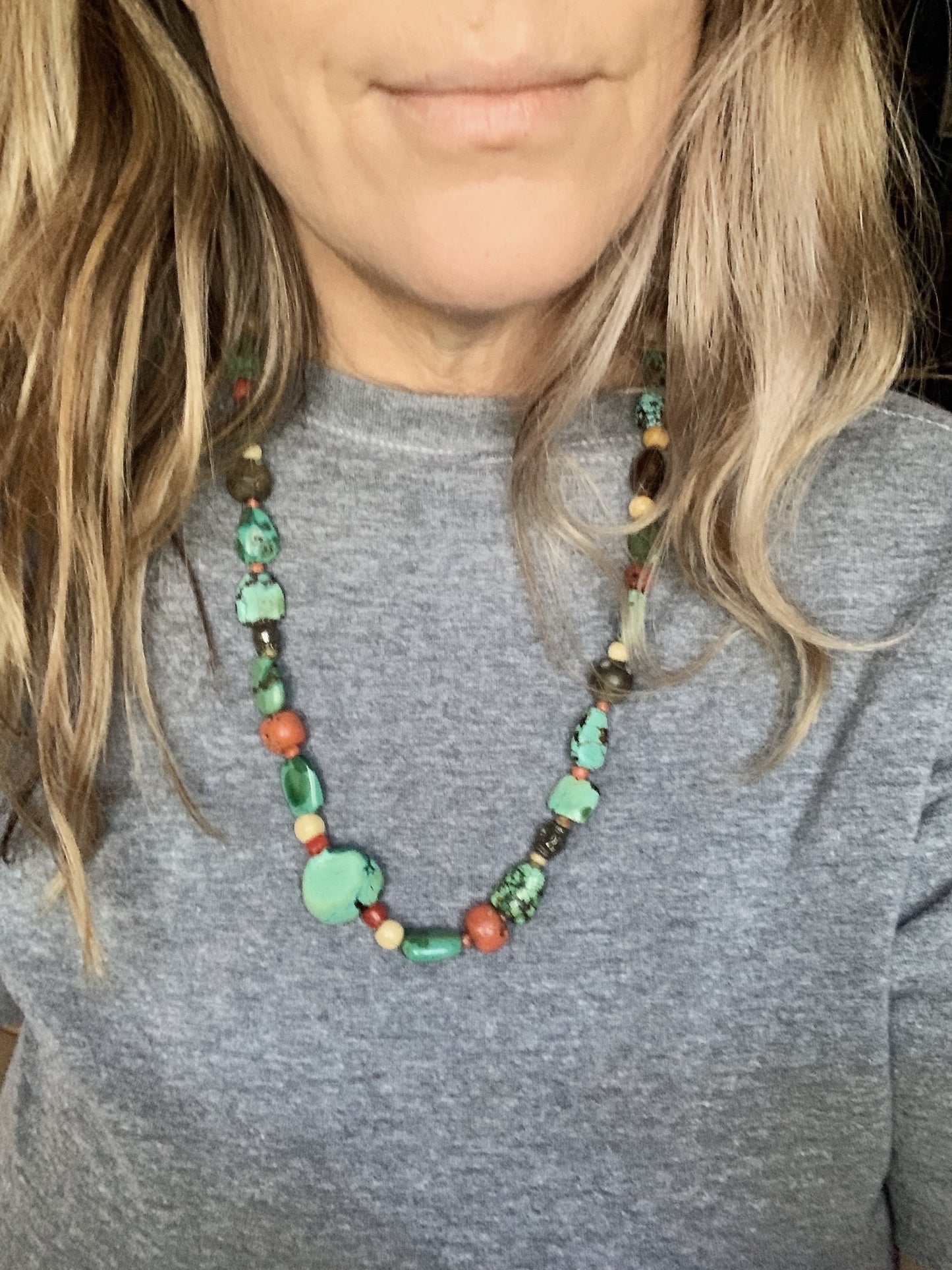Vintage Turquoise and Coral Beaded Necklace