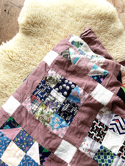 Vintage Hand Stitched Crazy Quilt Topper