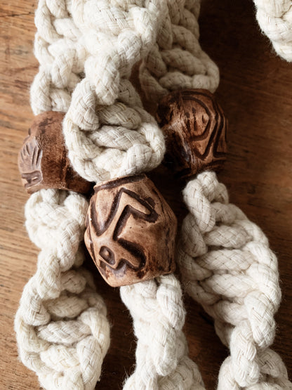 Large Cotton Macrame Plant Hanger with Handmade Clay Beads