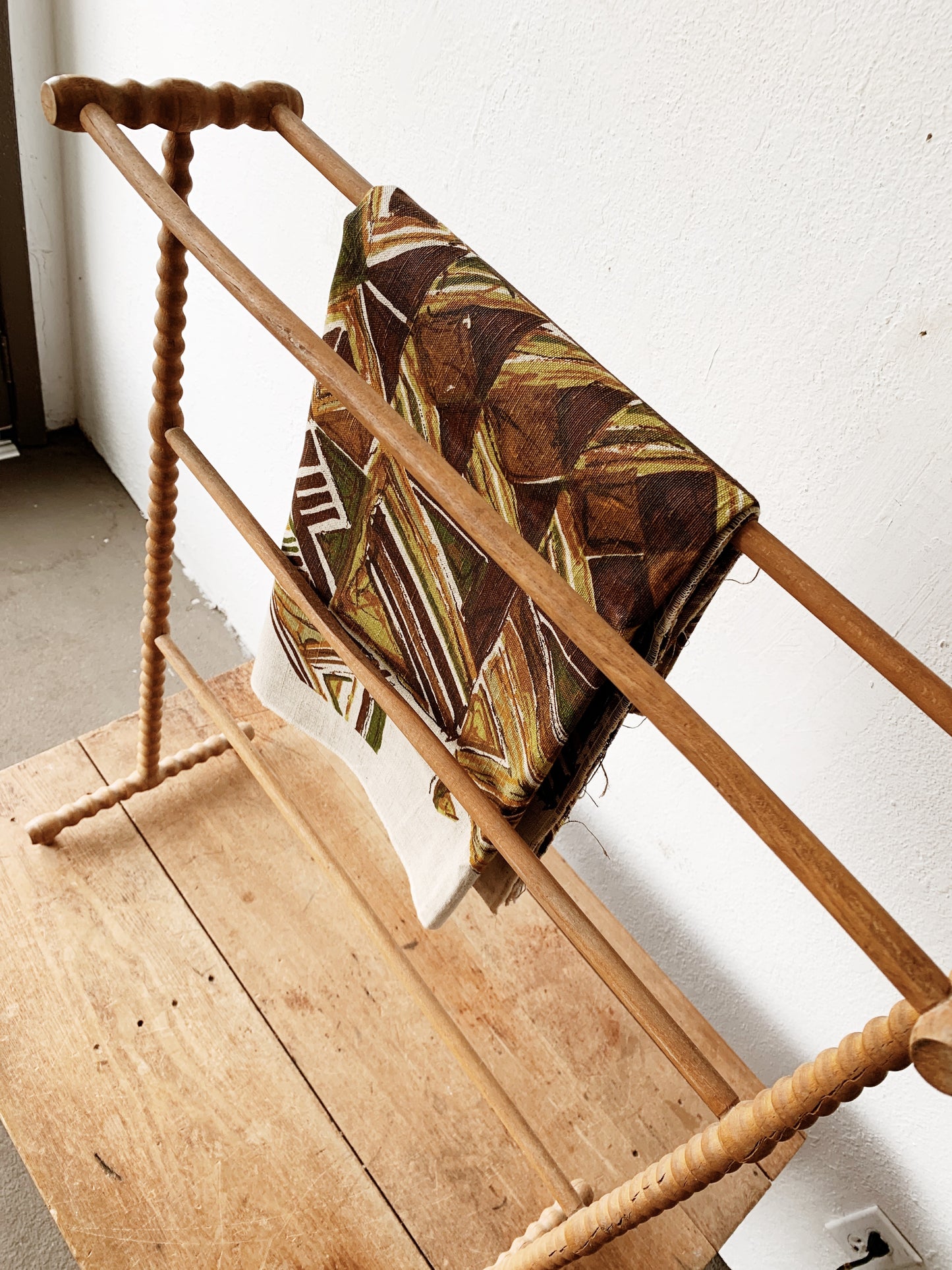 Vintage Natural Wood Spindle Textile Rack