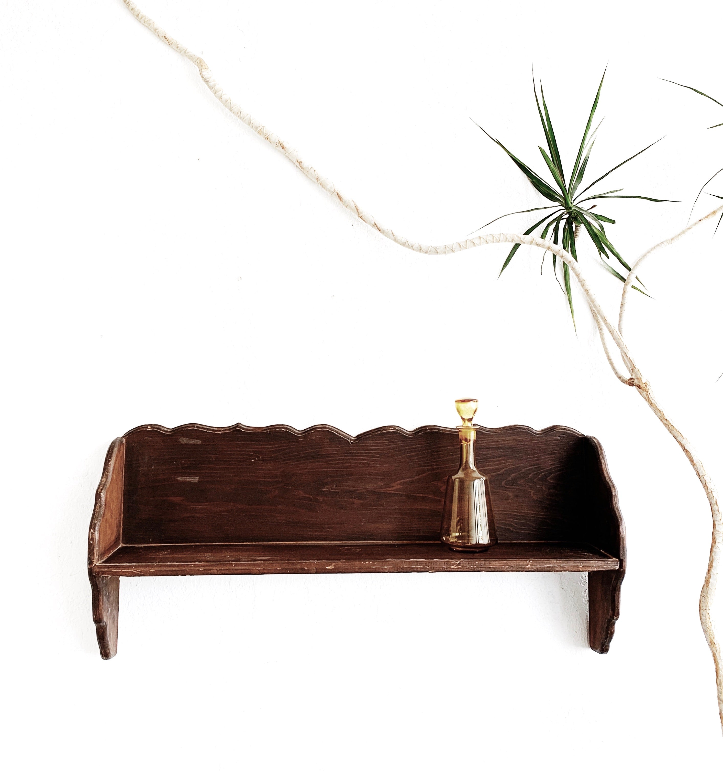 Large Vintage Rustic Wood Hanging Shelf - Thumbnail 2