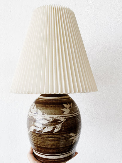 Vintage Pottery Lamp with Pleated Shade