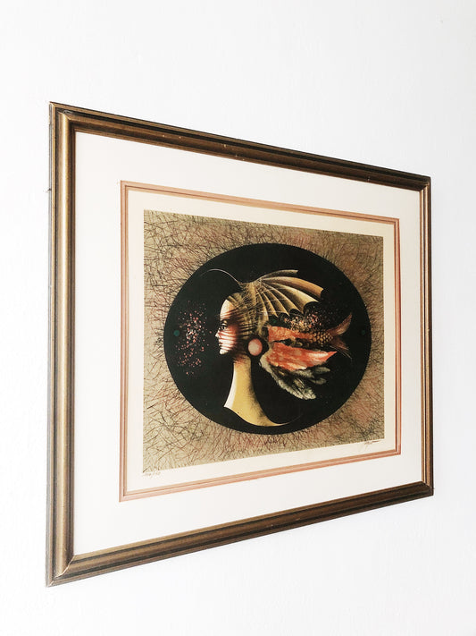 Vintage Original Modernist Surreal Litho