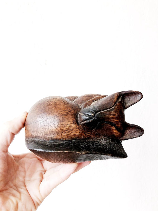 Vintage Carved Wood Sleeping Kitty